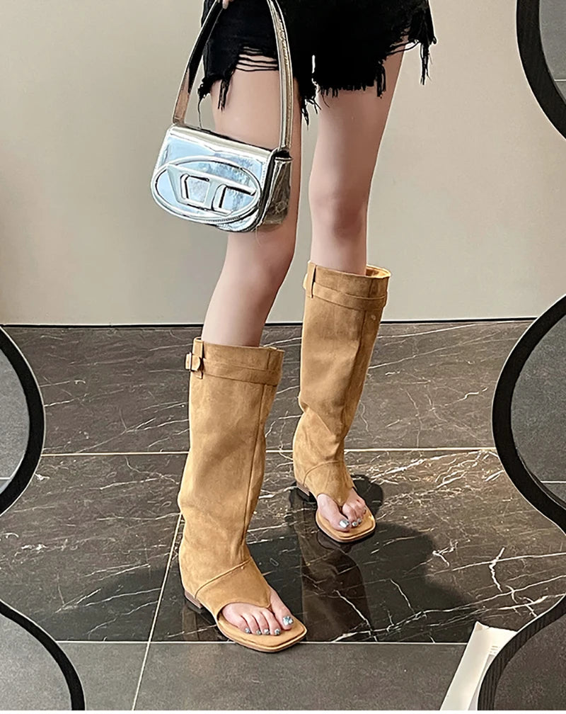 Futurecen luxury Designer Spring Summer Gladiator Woman Sandals Fashion Clip Toe Flats Spice Girls Outdoor Trouser Boots