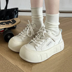 Futurecen  -  Versatile Thick Bottom Casual Sneakers New Women Advanced Little White Shoes Solid Color Lace-up Sports Board Shoes Women