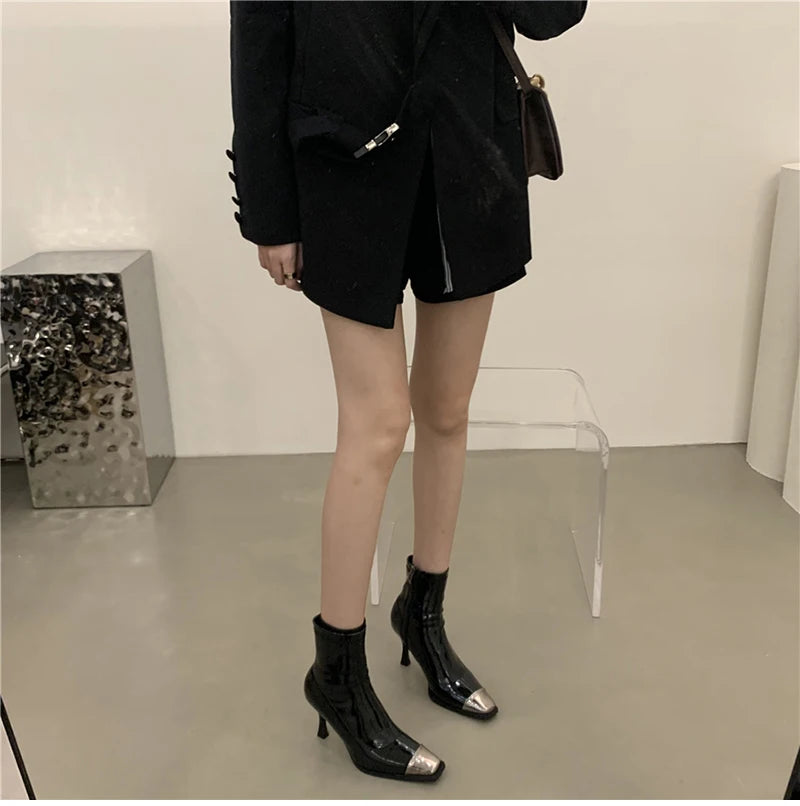 Futurecen Sexy High Heel Ankle Boots Women Fashion High Quality Patent Leather Shoes Ladies Elegant Short