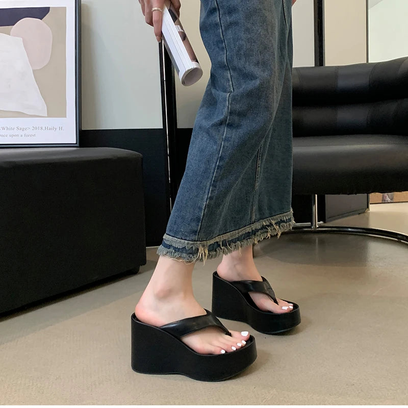 Futurecen 2024 Summer Platform Women Slippers Fashion Elegant Outdoor Silvery Slides Shoes Ladies Casual Wedges Heel Sandalias