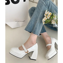 Futurecen Thick-heeled High-heeled Women's Spring and Autumn New Style Short Shallow Square Head French Shoes Women Shoes