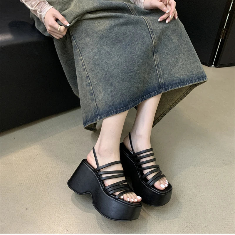 Futurecen 2024 Summer Platform Women Sandals Fashion Elegant Narrow Band Open Toe Shoes Ladies Outdoor Dress Wedges Heel Sandalias