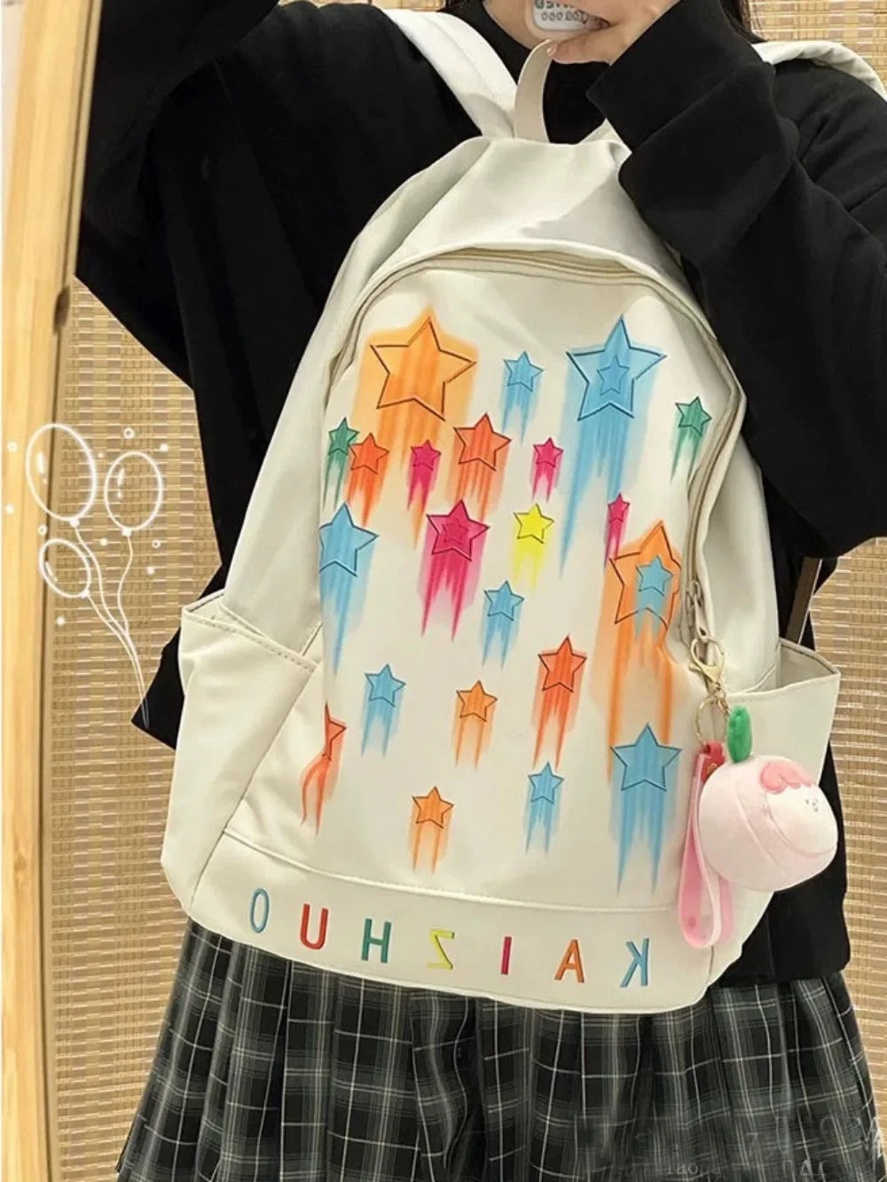 Futurecen  -  Korean Simple Preppy Teenagers Schoolbag Colorful Star Graffiti Y2k Women BackpackFashion All Match Casual Women Travel Bag