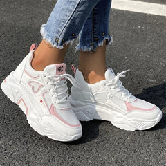 New Letter Graphic Lace-up Front Wedge Sneakers Women Breath Thick Bottom Shoes Lace-Up Flat Leisure Shoes Outside Fashion