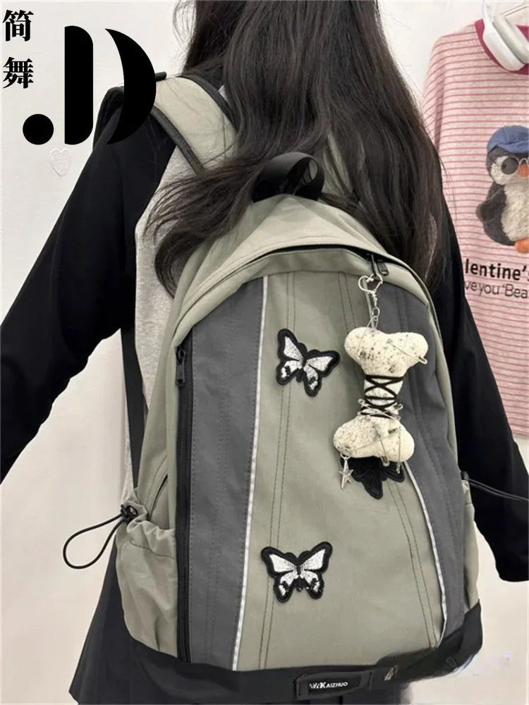 Futurecen  -  Vintage Butterfly Embroidery Bone Pendant Y2k Aesthetic  College Student School Backpack Women Light Mountaineering Backpack