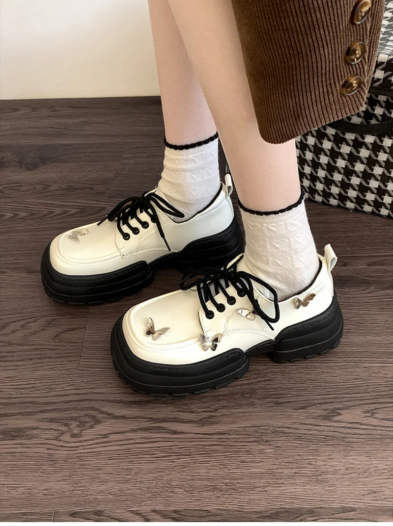 Futurecen 2024 Spring Platform Mary Jane Shoes Women's Japanese Shoes Fashion Lace Up Single Shoes Ladies College Style Footwear