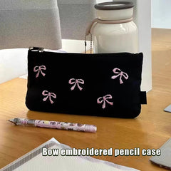 Futurecen  -  Ins Style Simple Black Bow Pencil Case Large Capacity Pencil Storage Bag Cosmetic Bag Stationery Organizer School Supplies