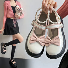 Futurecen Bows Lolita Shoes Kawaii Mary Jane Shoes Women Japanese Style Vintage Girls High Heel Platform Shoes College Student JK