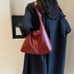 Futurecen  Women's PU Leather Soft Shoulder Bag Vintage Wine Red Ladies Underarm Bag 2pcs Commuter Versatile Tote Bag Quality Large Handbag