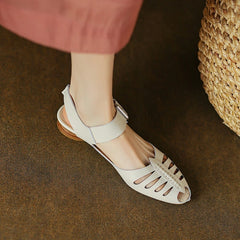 Futurecen  -  Split Leather Women Sandals Peep Toe Low Heel Women Shoes Summer Shoes for Women New Hollow Giadiator Shoes Sandalias mujer