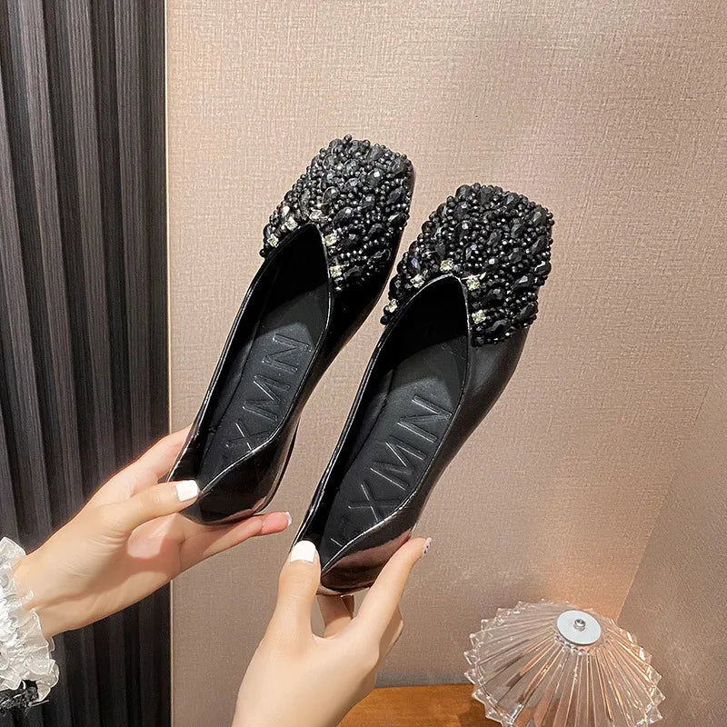 Futurecen  -  trending shoes New Pointed Toe Women Flat Rhinestones Loafers Autumn Rivets Classic Ladie Flats Shoes Women's Ballet Flats Soft Boat Shoes