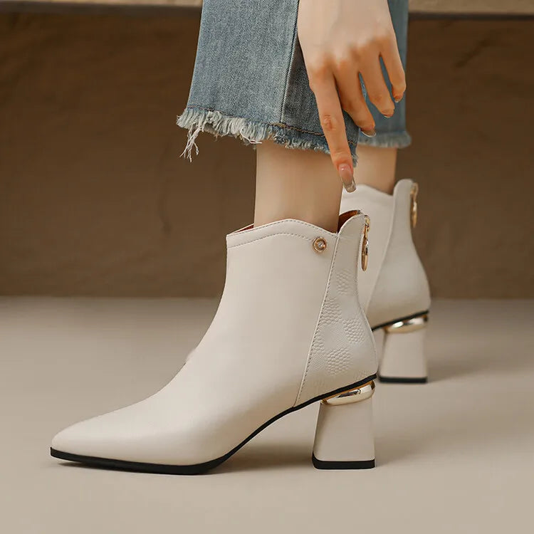 Futurecen  -  NEW Autumn Women Boots Pointed Toe Chunky Heel Boots Genuine Leather Shoes for Women Elegent Ankle Boots High Heel Female Boots