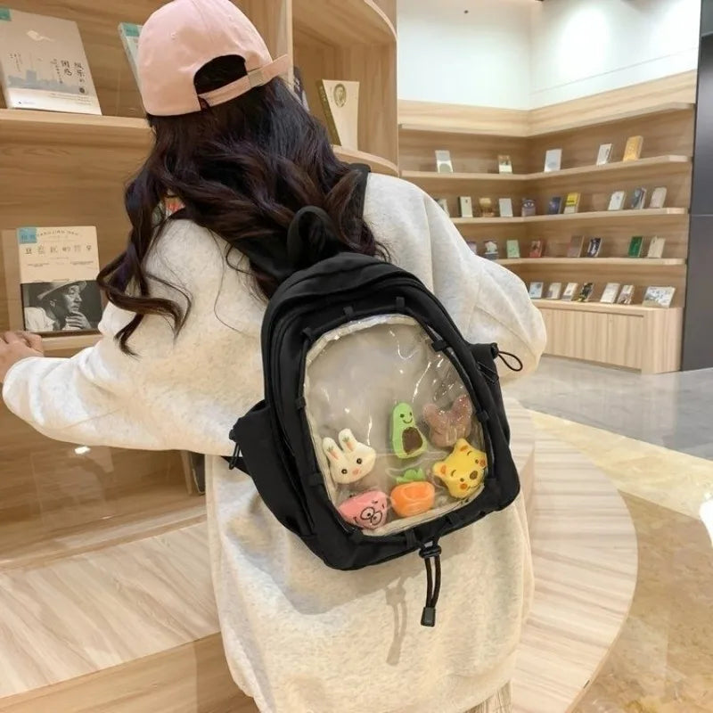 Futurecen  -  outfit ideas Kawaii Women Backpacks Casual Daily Nylon Small Capacity Mochilas Para Mujer Transparent Doll Display School Bag Female