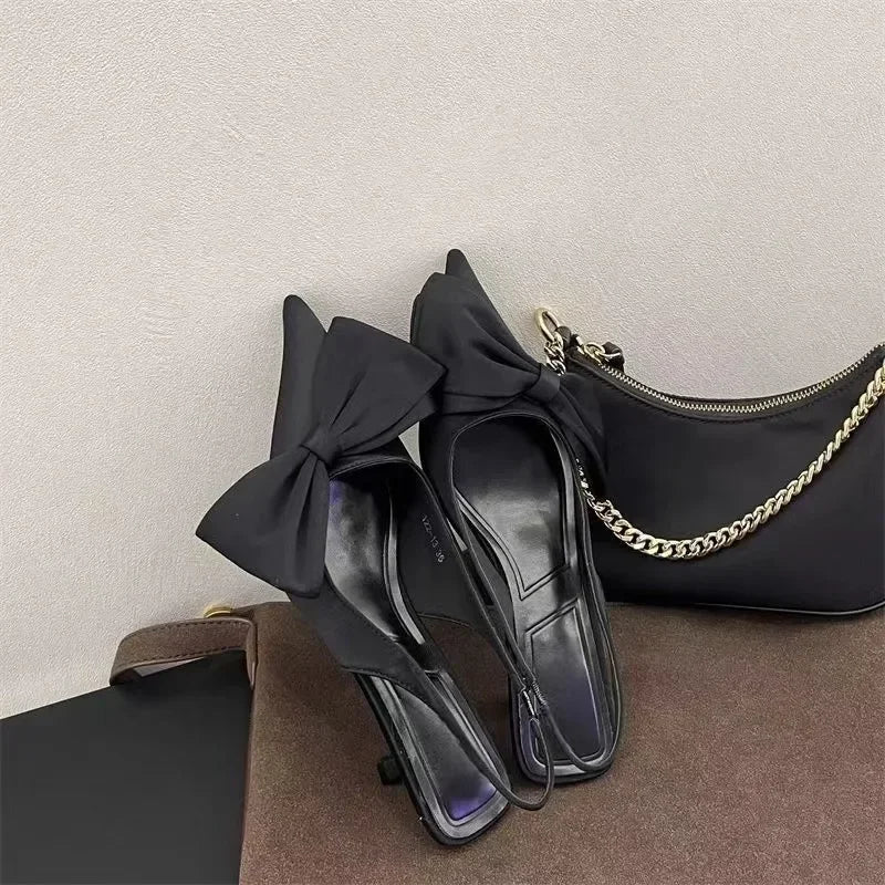 Futurecen  -  Luxury Summer Women's Slingback Sandals Fashion Bow Pointed Toe Slip on Women's Shallow Mouth Elegant Dress High Heels