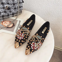 Futurecen  -  trending shoes New Pointed Toe Women Flat Rhinestones Loafers Autumn Rivets Classic Ladie Flats Shoes Women's Ballet Flats Soft Boat Shoes