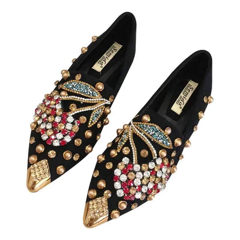 Futurecen  -  trending shoes New Pointed Toe Women Flat Rhinestones Loafers Autumn Rivets Classic Ladie Flats Shoes Women's Ballet Flats Soft Boat Shoes