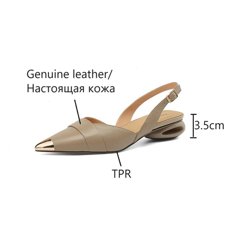 Futurecen  -  NEW Summer Women Sandals Genuine Leather Shoes for Women Cover Toe Slingback Sandals Pointed Toe Strange Heel Designer Sandals