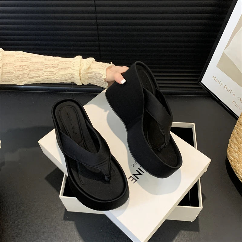 2024 Summer Platform Women Slippers Fashion Elegant Outdoor Silvery Slides Shoes Ladies Casual Wedges Heel Sandalias