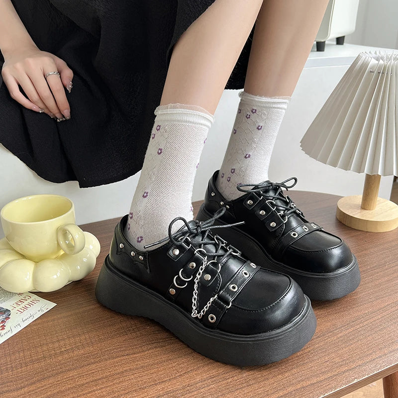 Futurecen Plus Size 42 Lolita Shoes Women Japanese E Girl Chunky Platform Cosplay Costume Student Mary Jane Black Shoe