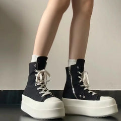 Futurecen  -  Thick bottom height increase gang shoes female tide cool summer new lace up muffin plate shoes with skirt short boots