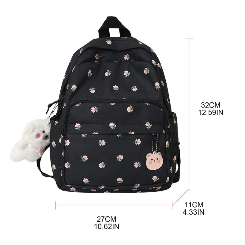 Futurecen Small Nylon Women Backpacks Casual Lightweight Daypack Anti-Theft Bookbag with Cute Plush Bear Charm for Girls