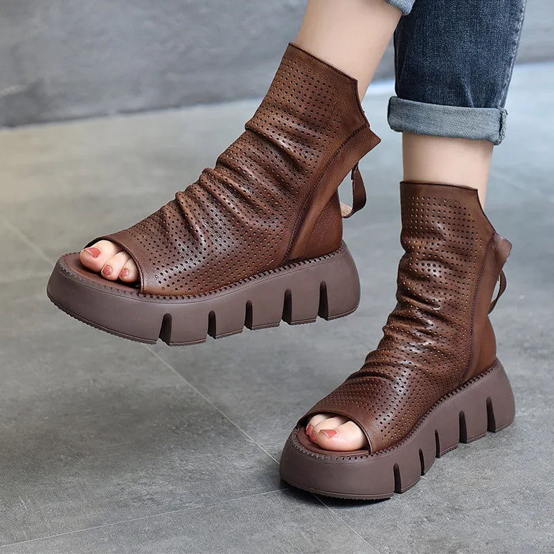 Futurecen  spring and summer new fashion platform shoes cowhide cold boots leather cave shoes fish mouth shoes