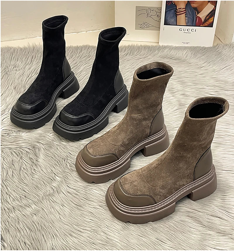 Futurecen Winter New Women's Ankle Boots Fashion Slip On Thick Bottom Short Boats Ladies Elegant