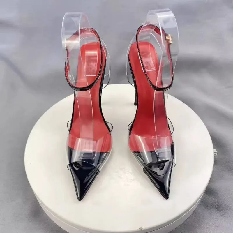 Futurecen  -  Summer New Purple Black Transparent High Heels Pointed Thin Heels PVC Sandals Women's Sexy High Heels