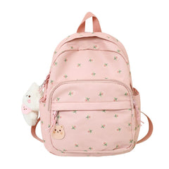 Futurecen Small Nylon Women Backpacks Casual Lightweight Daypack Anti-Theft Bookbag with Cute Plush Bear Charm for Girls