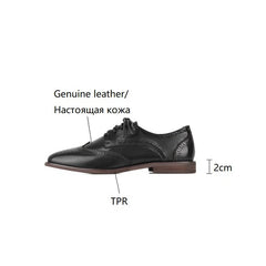 Futurecen  - Women Oxfords Spring/Autumn Shoes for Woman Genuine Leather Brogues Retro Lace up Loafers casual Handmade Black Girls shoes