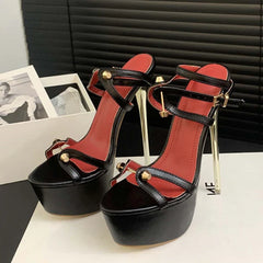 Futurecen  Summer Fashion Platform Sandals Women Sexy Metal Narrow Band Open Toe Stripper High Heels Wedding Banquet Shoes Size 35-42