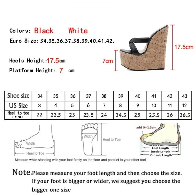 Futurecen Black White Wedge Women Slippers Fashion Platform Open Toe Sandals Summer Super High Heels Party Female Shoes Size 35-42