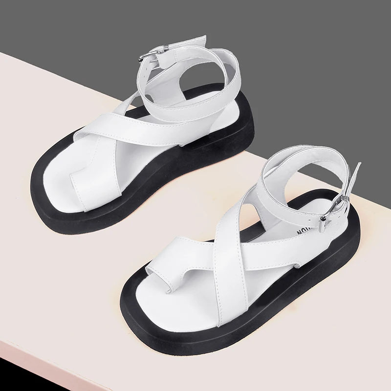 Futurecen Women Summer Sandals 2024 New Genuine Leather Ladies Sandals Flat Fashion Sandals Women