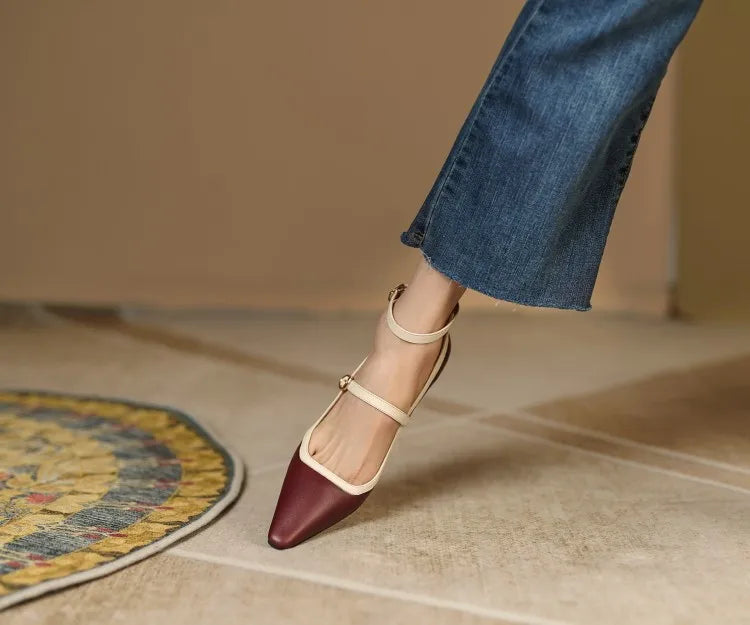 Futurecen NEW Spring/Summer Women Shoes Pointed Toe Thin Heel Pumps for Women Elegant Cow Leather Shoes sexy High Heels Elegant Mary Janes