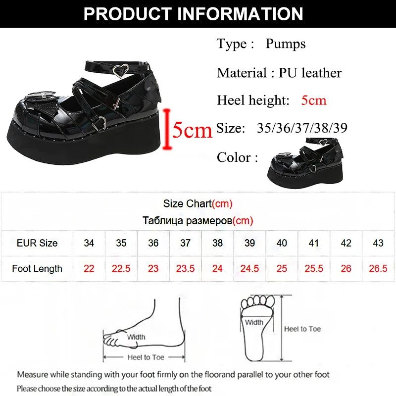 Futurecen Women's Gothic Mary Jane Shoes Metal Decoration Punk Lolita Platform Shoes Woman Cross Tied Wedges Y2K Pumps College Style