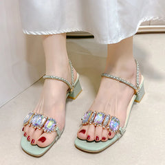 Futurecen  Fashion Rhinestone Sandals for Women Summer Square Heels Open Toe Slippers Woman Transparent PVC Jelly Sandals