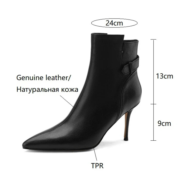 Futurecen  -  NEW Autumn Women Shoes Genuine Leather Ankle Boots for Women Pointed Toe Super High Heel Shoes Elegant Thin Heel Boots for Women