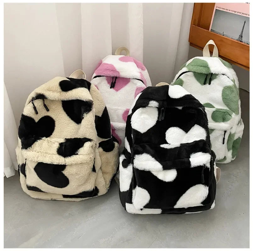 Futurecen  -  Korean Y2k Preppy Wide Shoulder Strap Student Cute School Backpack Harajuku Sweet Girl Plush Backpack Sports Fitness Bag