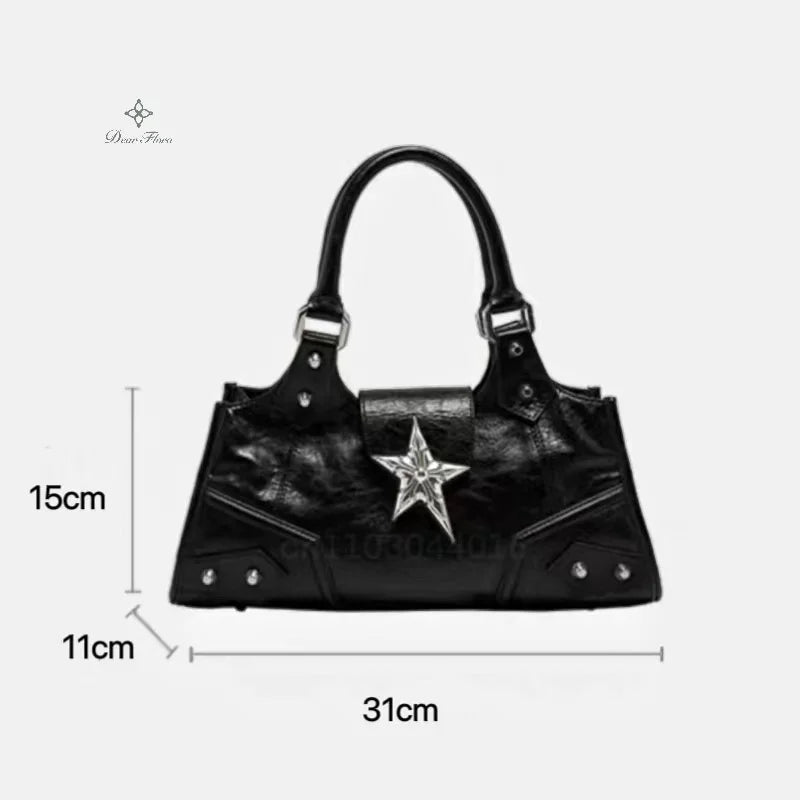 Futurecen  -  Y2K Gothic Star Girl Black Bag Women Vintage Handbag Fashion Shoulder Bag Large Capacity PU Crossbody Goth Purse Punk Tote Bags