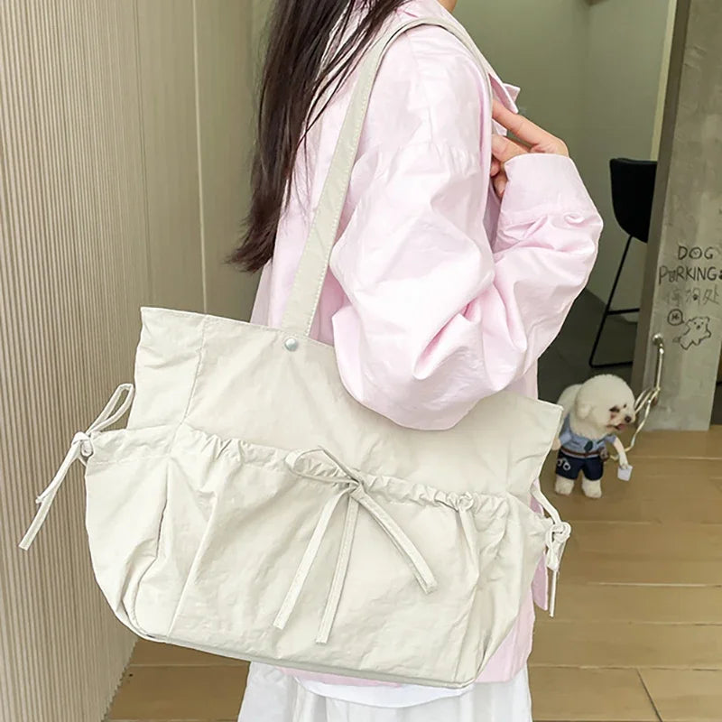 Futurecen  -  Y2K Casual Tote Bags Female Harajuku Solid Drawstring Large Capacity Commute Bolso Mujer Nylon JK Uniform Shoulder Bag