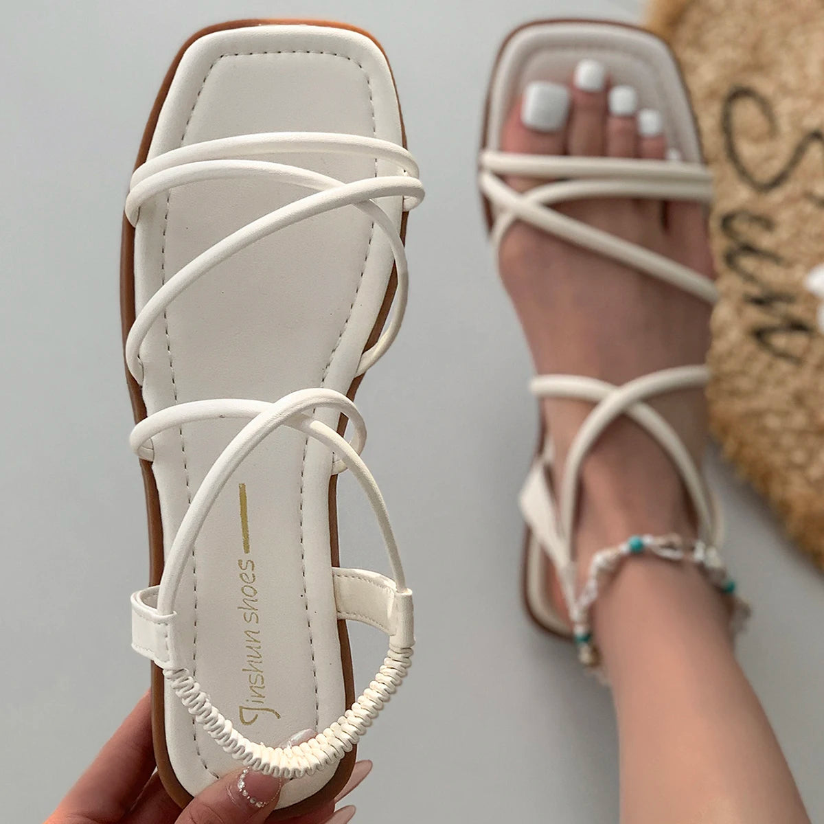 Futurecen Fashionable flat sandals women wear a variety of summer fairy style simple beach Roman sandals sandals