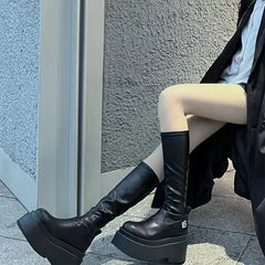 Futurecen Autumn and Winter Fashion New Casual Popular Round Toe Leather Solid Color Thick Bottom Women's Boots Comfortable