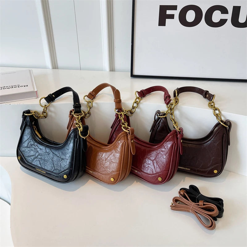 Futurecen Retro Underarm Shoulder Bags For Women 2023 Luxury Designer Purse And Handbags French Style Pure Color Chain Crossbody Bag