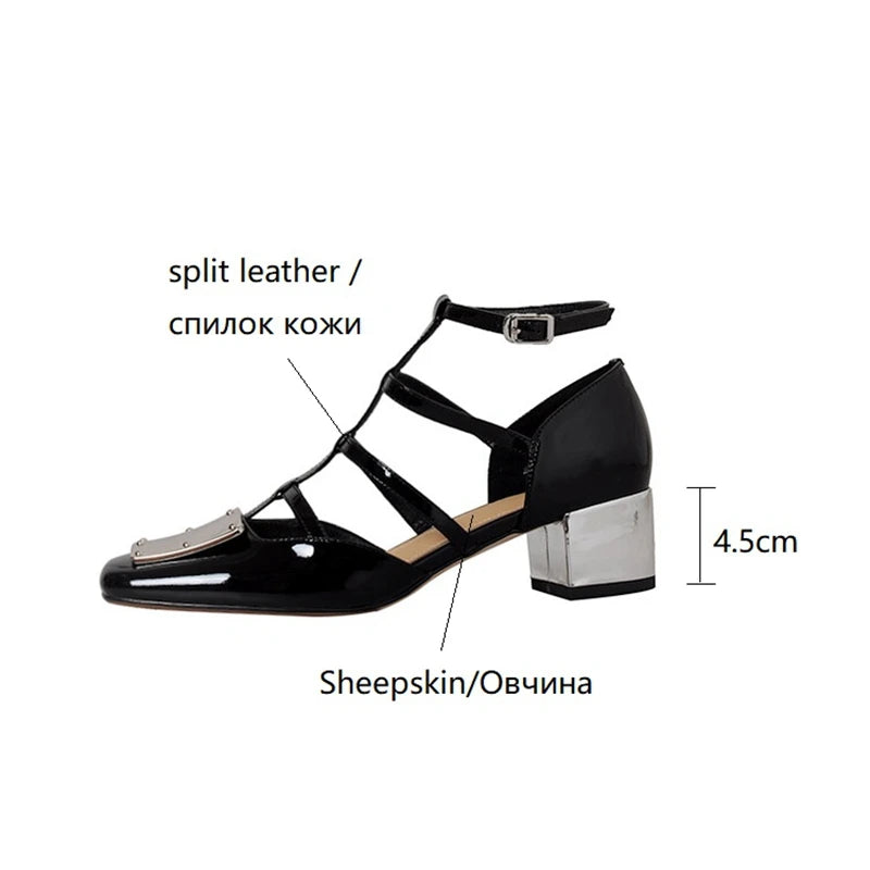 Futurecen Summer Sandals Women Square Toe Cover Heel Gladiator Modern Sandals Split Leather Chunky Heel High Heels Roman Women Shoes