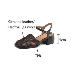 Futurecen Genuine Leather Sandals Women Summer Cover Toe Slingback Shoes for Women Casual Gladiator Women Shoes Vintage Roman Sandals