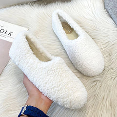 Futurecen  -  Plus Size 34-43 White Lambswool Loafers Woman Winter Cotton Shoes Warm Plush Mocasines Mujer Ladies Daily Sheep Fur Flats