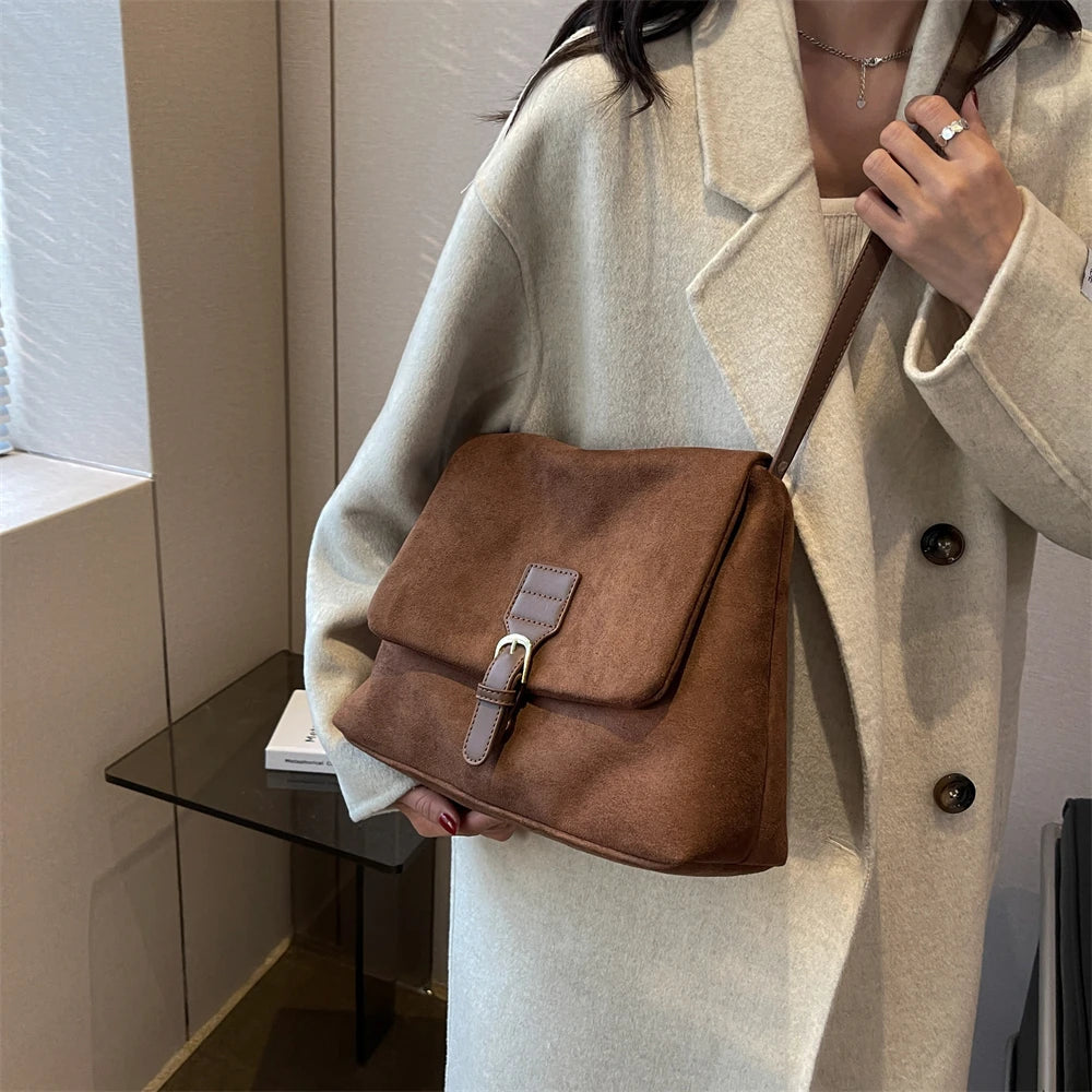 Futurecen  Retro Crossbody Bags For Women Flap Shape Messenger Bag Soft Leather Pure Color Shoulder Shopper Totes 2024 New In Handbag