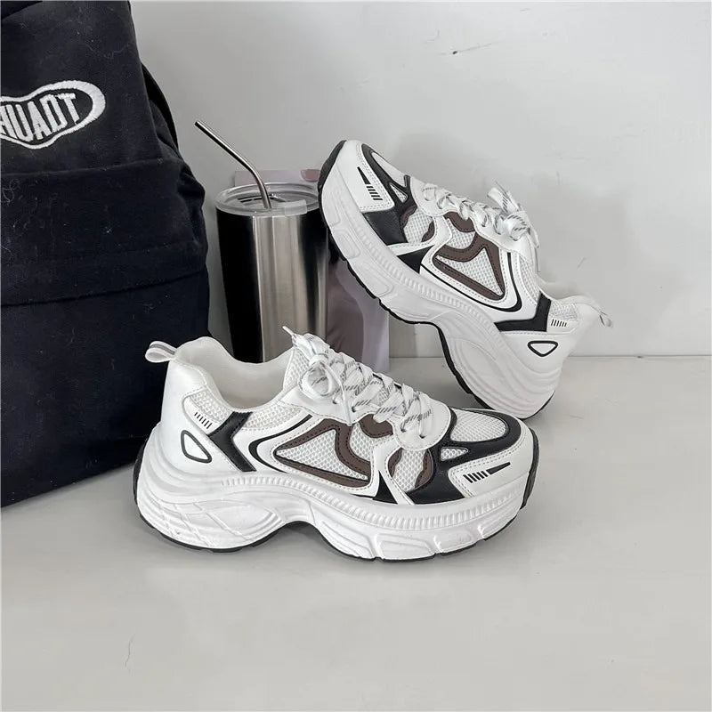 Futurecen  -   Women Trendy Sneakers Lace-up Platform Women Shoes Thick-soled Mesh Breathability Patchwork Color Women Casual Shoes