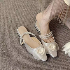 Futurecen  -  New Chinese Sweet Flower Women Shoes Simple and Gentle Style Coarse Heel Camellia Mary Jane Shoes French Silk Wedding Shoes