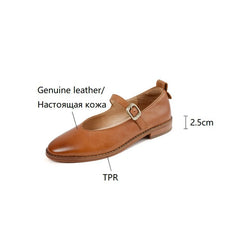 Futurecen  -  Spring Women Pumps Genuine Leather Shoes for Women Round Toe Chunky Heel Shoes Shallow Mid-heel Mary Janes Handmade Shoes